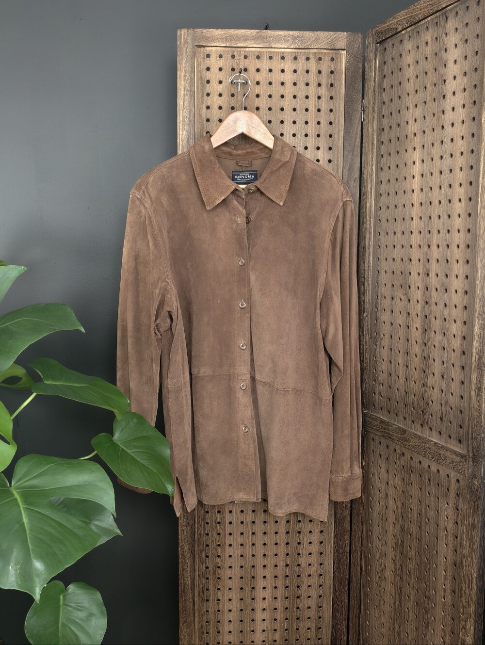 Sonoma Chestnut Brown Suede Button-Front Shirt Jacket